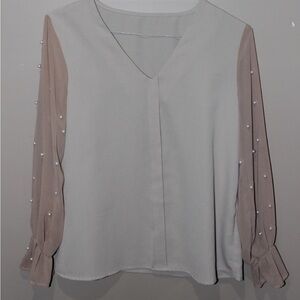 SHEIN Tan Blouse with Pearl Detail